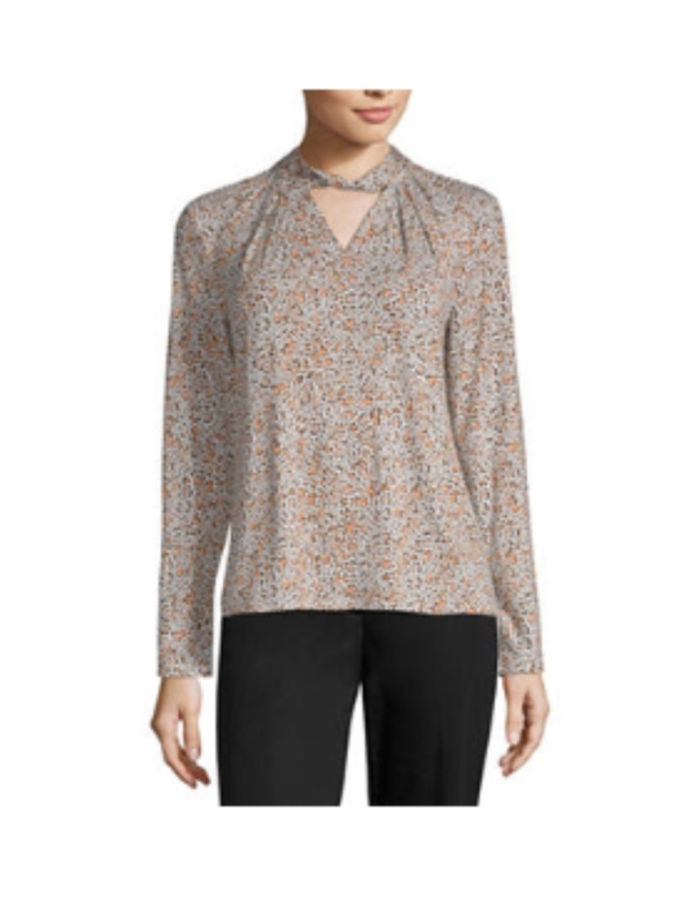 Worthington Women’s Twist Collar Long Sleeve Leopard Animal Print Blouse Sz XL